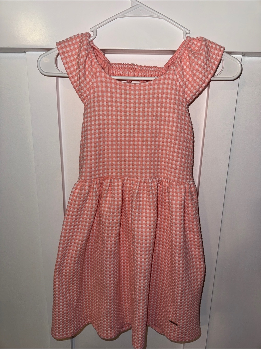 Tahari Pink Gingham Cap-Sleeve Knit Dress
